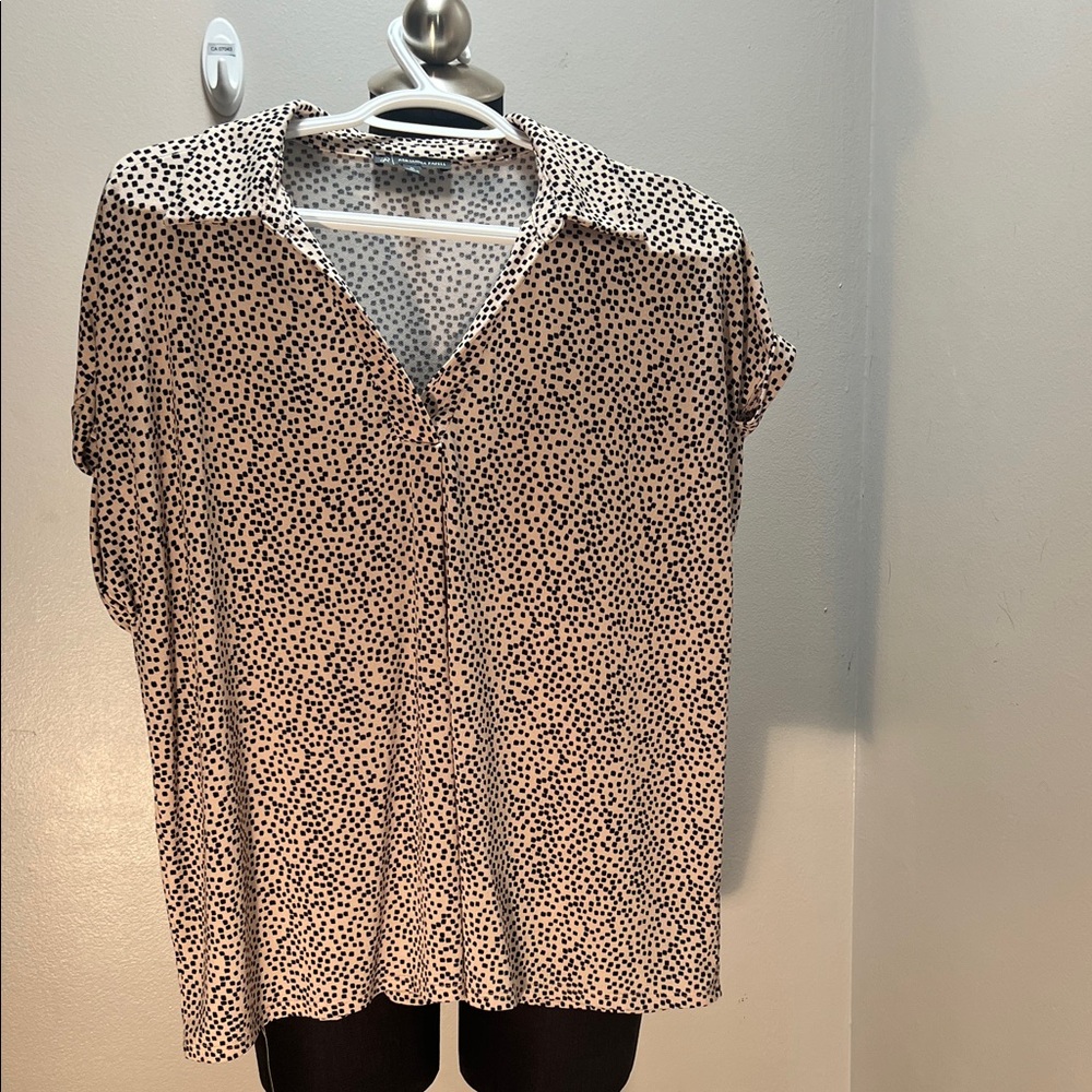Adrianna Papell Cream Blouse with Black Dot Print